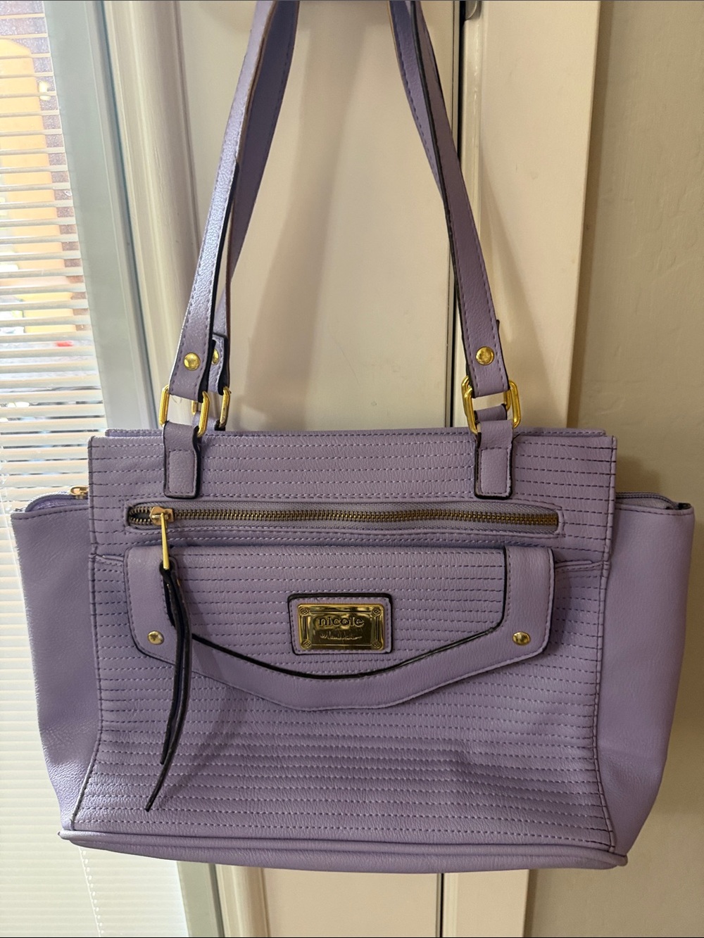 Nicole Miller Lilac Shoulder Bag with Gold Hardware
